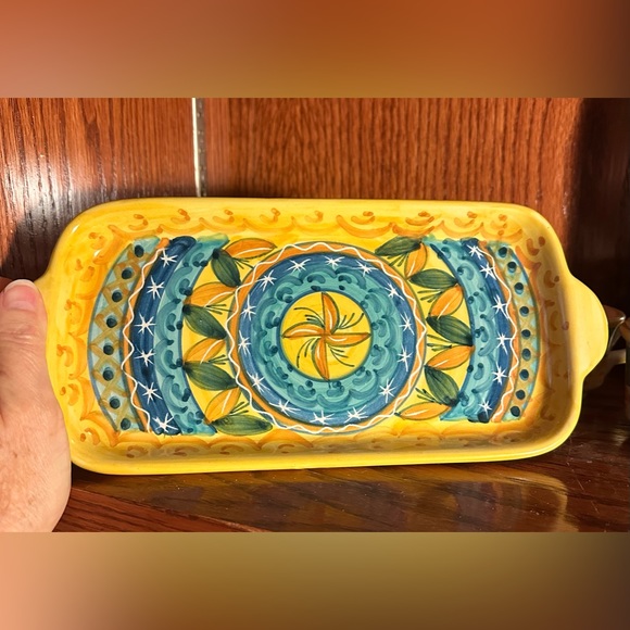 Italian designer Vietri tray with expresso cups and sugar bowl/lid - Picture 2 of 7